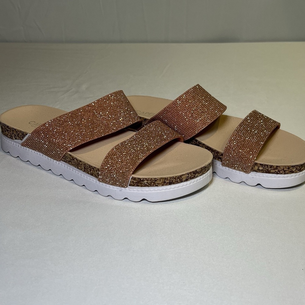 Capelli Glitter Rose Gold Sandal Flip Flops Women's Size 6 Comfort Sole Slides